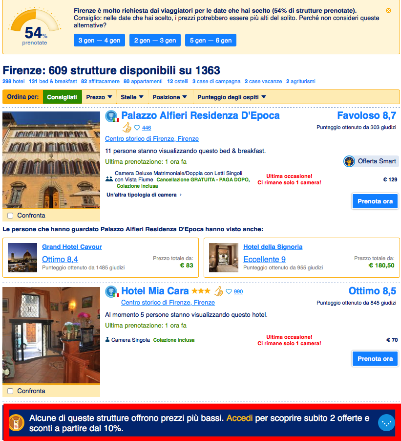 Booking.com e avviso prezzi
