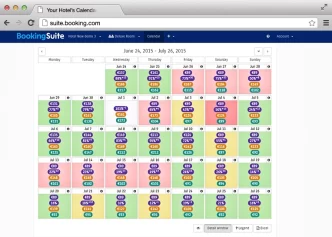 Calendario delle tariffe di una struttura su BookingSuite, con variazioni di prezzo giornaliere dal 24 giugno al 26 luglio 2015