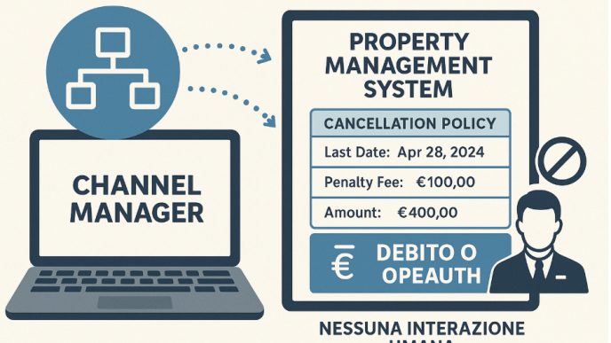 Integrazione tra channel manager e property management system per gestione automatica delle penali di cancellazione.